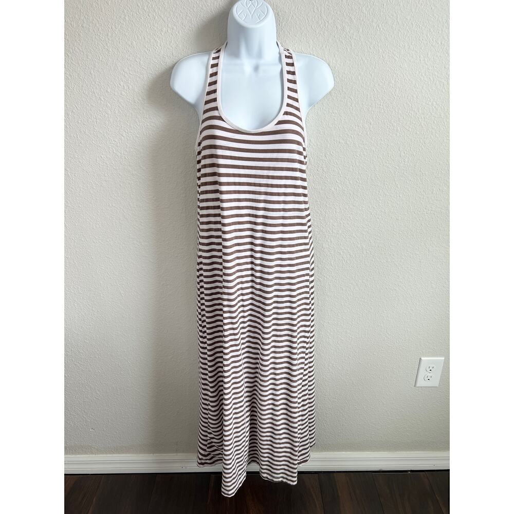 Tommy Bahama Maxi Dress Women's XS Brown Striped Jersey Knit Racerback Comfort